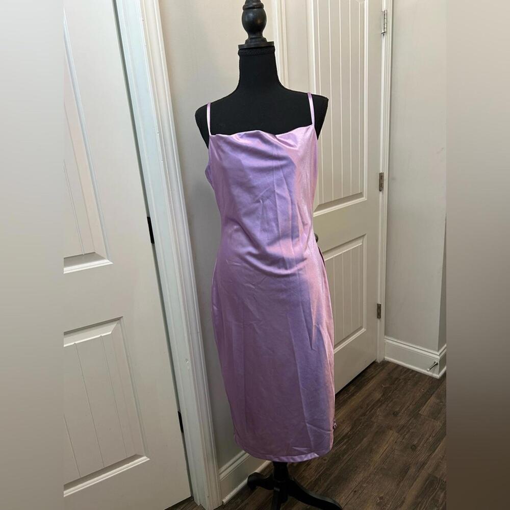 Y2K Lilac Metallic Midi Dress L | 90s Romantic Dainty‎ Slip